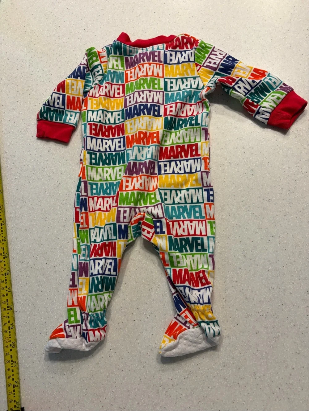 Marvel Kids' Multicolor Logo One-Piece Pajamas Baby Size 0-3M. Superhero Fan!
